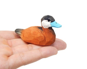 Ruddy Duck Wooden Figurine - Blue Bill Miniature Bird Statue Handmade Carving Home Decor Decoration Decoy Small Animals