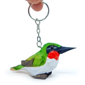 Hummingbird Keychain Ring Clip Charm Bird Miniature Wood Mini Figurine Small Animal