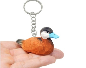 Ruddy Duck Keychain Ring Clip Charm Bird Miniature Wood Mini Figurine Small Animal