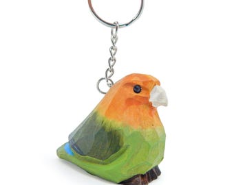 Lovebird Wooden Keychain | Hand-Carved Parrot Bird Charm Gift