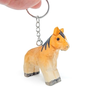 Horse Pony Keychain Ring Clip Charm Miniature Wood Mini Figurine Small Animal