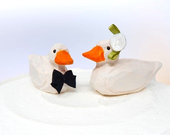 Pekin Duck Love Birds Cake Topper Bride & Groom Wedding Engagement Anniversary Carved Wood Statue