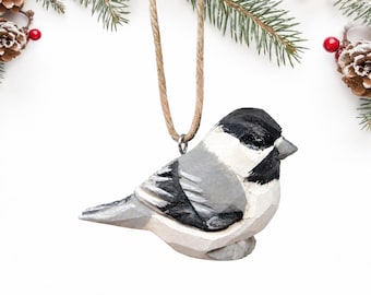 Chickadee Wooden Ornament | Hand-Carved Bird Rustic Decor Gift