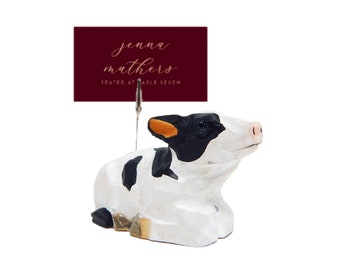 Cow Wood Place Card Holder Memo Photo Note Signage Menu Clip Clamp Base Wedding Business Beef Barn Cattle Ranch