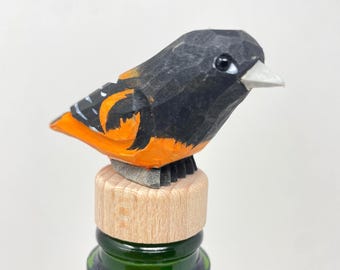 Tapón de vino artesanal con forma de oropéndola – Tapón rústico reutilizable para botellas