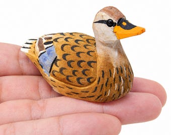 Female Mallard Duck Figurine | Hand-Carved Wooden Bird Rustic Decor
