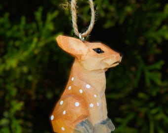Deer Ornament | Hand-Carved Wooden Rustic Cabin Holiday Decor