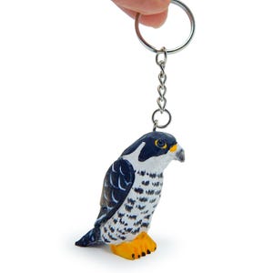 Falcon Hawk Bird Keychain Ring Clip Charm Miniature Wood Mini Figurine Small Animal