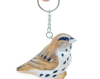 Sparrow Wooden Keychain | Hand-Carved Bird Charm Rustic Gift