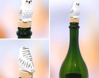 Snowy White Owl Bird Wine Stopper Handmade Reusable Bottle Plug Saver Cap Sealer Decorative Accessory