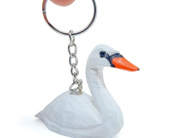 Swan Wooden Keychain | Hand-Carved Bird Charm Rustic Gift