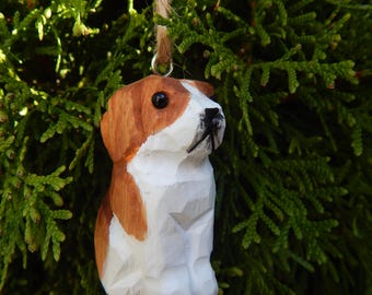 Beagle Puppy Wooden Ornament | Hand Carved Dog Gift Decor