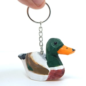 マガモ キーホルダー リング フック クリップ チャーム ミニチュア 木製 ミニフィギュア 小動物