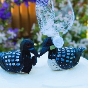 Common Loon Duck Love Bird Cake Topper Bride & Groom Wedding Engagement Anniversary Carved Wood Statue