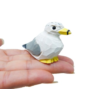 Seagull Handmade Wood Figurine Statue Albatross Bird Sculpture Decor Miniature Art Carve Small Animal