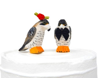 Falcon Hawk Love Bird Cake Topper Mariée et marié Mariage Fiançailles Anniversaire Statue en bois sculpté