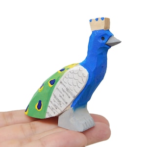 Peacock Bird Figurine Statue Home Decor Small Animal Garden Peafowl Lawn Wood Carving Miniature image 1