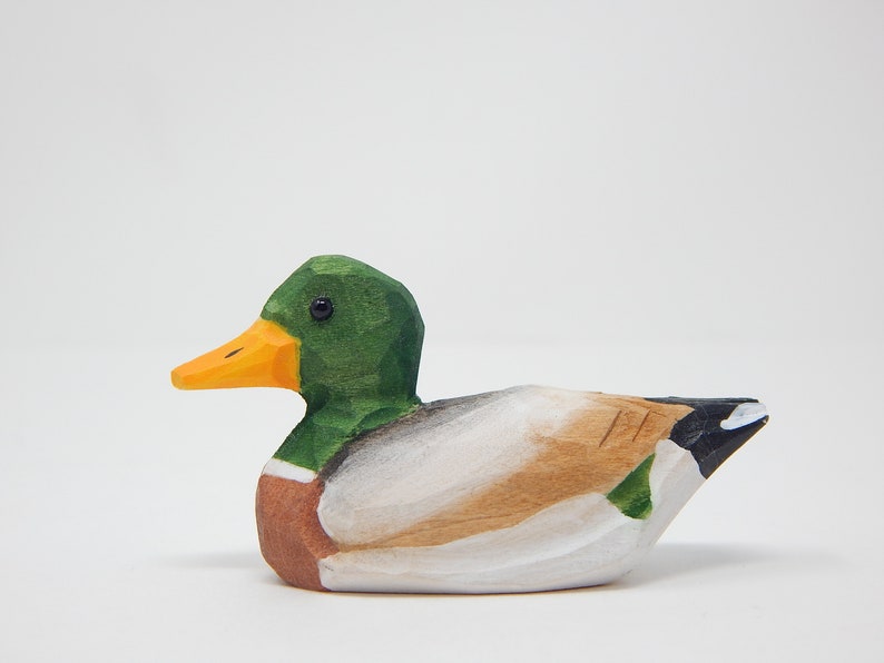 Mallard Duck Wooden Figurine | Hand-Carved Bird Rustic Decor Gift