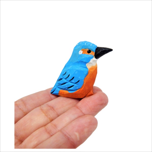 Kingfisher Bird Wood Figurine Statue Alcedinidae Sculpture Ornament Decor Miniature Art Carve Small Animal