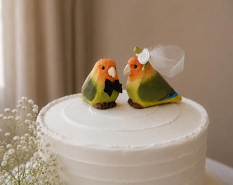 Lovebird Wedding Cake Topper | Hand-Carved Bird Bride Groom Rustic Decor