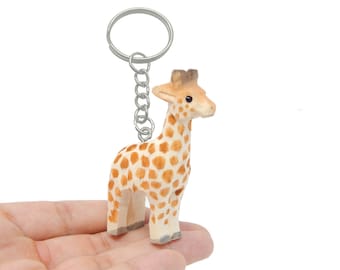 Girafe Safari Zoo Porte-clés Anneau Clip Charm Miniature Bois Mini Figurine Petit Animal