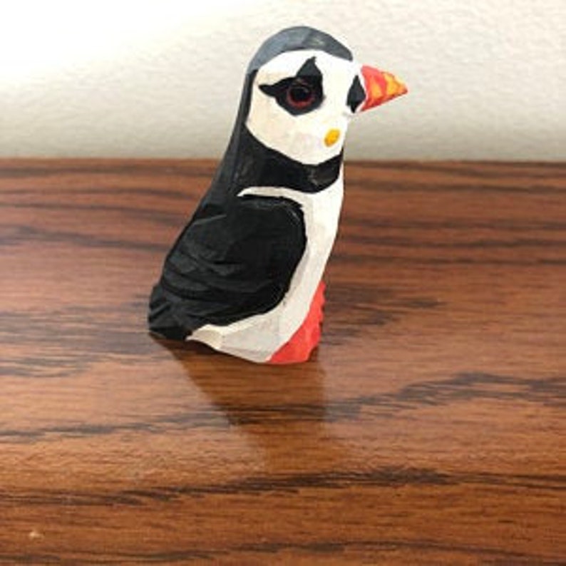 Puffin Miniature Handmade Wooden Arctic Bird Art Mini Carved Figurine Small Animals Collectible image 4