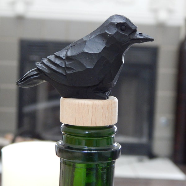 Corbeau noir oiseau corbeau bouchon de vin fait main réutilisable bouchon de bouteille économiseur de bouchon scellant accessoire décoratif