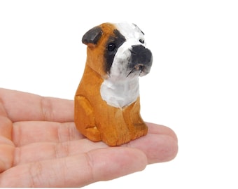 Bulldog Wooden Figurine | Hand-Carved Puppy Dog Sculpture Decor