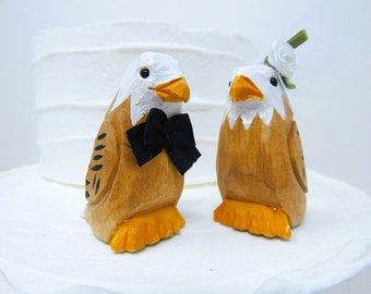 Bald Eagle Bird Cake Topper Bride & Groom Love Wedding Engagement Anniversary Carved Wood Statue