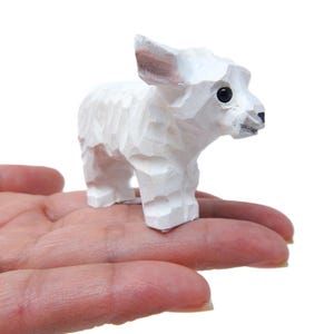 Sheep - Little Lamb Farm Wood Figurine Baby Goat Ewe Domestic Miniature Barn Small Animal Toy Hand Carve Home Decor Folk Ornament Minifigure