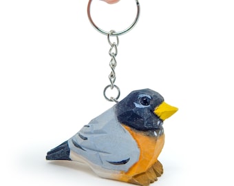 Robin Wooden Keychain | Hand-Carved Songbird Charm Rustic Gift