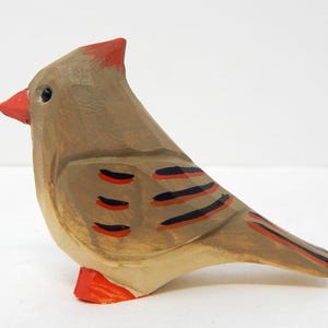 Female Cardinal Wooden Figurine | Hand-Carved Bird Rustic Decor Gift