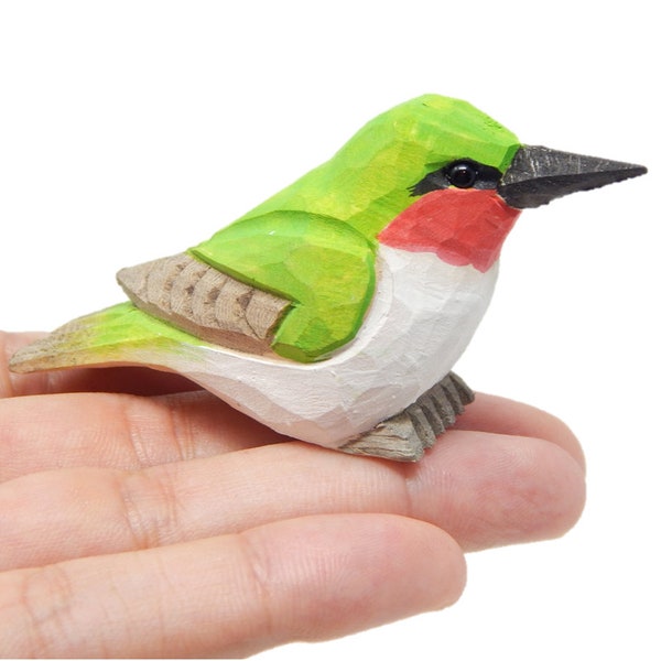 Hummingbird Wooden Figurine Ruby-Throated Gift Decoration Handmade Bird Art Carved Small Animal Garden Statue