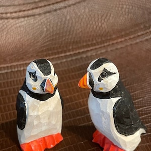 Puffin Miniature Handmade Wooden Arctic Bird Art Mini Carved Figurine Small Animals Collectible image 2