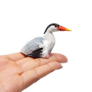 Stork Crane Heron Figurine Statue Baby Shower Decor Art Miniature Wood Carving Sculpture Small Animal