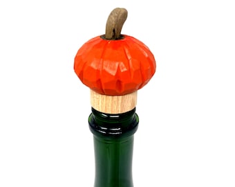 Pumpkin Wine Stopper Wooden | Hand Carved Rustic  Autumn Accent