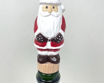 Santa Claus Wine Stopper Hand-Carved Wooden Christmas Holliday Décor
