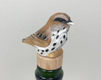 Handmade Sparrow Bird Wine Stopper – Rustic Reusable Bottle Plug
