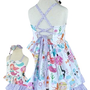 Girls mermaid dress, toddler summer dress, mermaid birthday dress, girl summer outfit