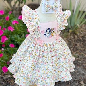 Blue dog inspired dress girl,bluey inspired dress for toddler ,cartoon dress ,birthday dress for toddler, blue dog birthday outfit