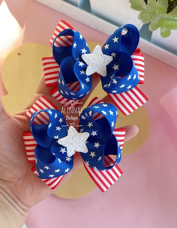 4th of July pigtails bows, patriotic bows,red-white and blue bow,memorial day bow, 4th of July hair bows,patriotic accessories ready to ship