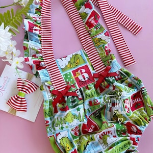 Grinch Christmas outfit baby, the grinch baby romper, baby girl first Christmas, Christmas outfit baby girl