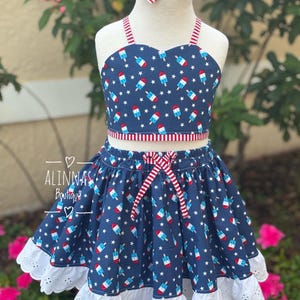 4th of July outfit for girl, top and skirt, Memorial Day clothes, patriotic girl set, girl fourth of July outfit, red white and blue
