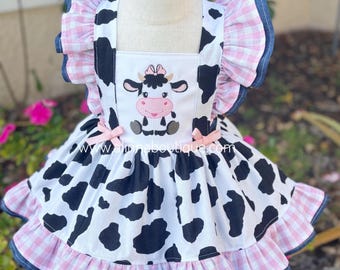 Farm Girl Birthday Dress, Cow Print Dress for Girls, Toddler Farm Outfit, Baby Girl Farm Birthday, Cow Birthday Party Dress, cow girl dress