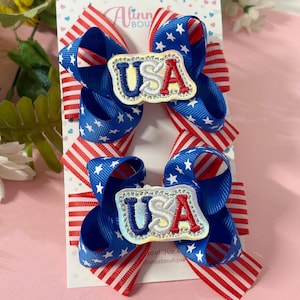 4 juli-pälsrosor, patriotiska rosetter, röd-vit och blå rosett, rosett för minnesdagen, hårrosetter till 4 juli, patriotiska accessoarer redo att skickas