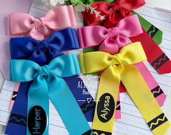 Personalized crayola hair bow, crayola inspired hair bows , back to school bows , back to school hair bows