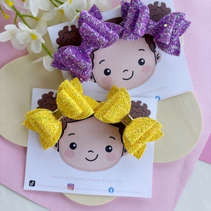 Sparkle hair bow, yellow leather bow, glitter hair bow, leather bow, sparkly hair bows