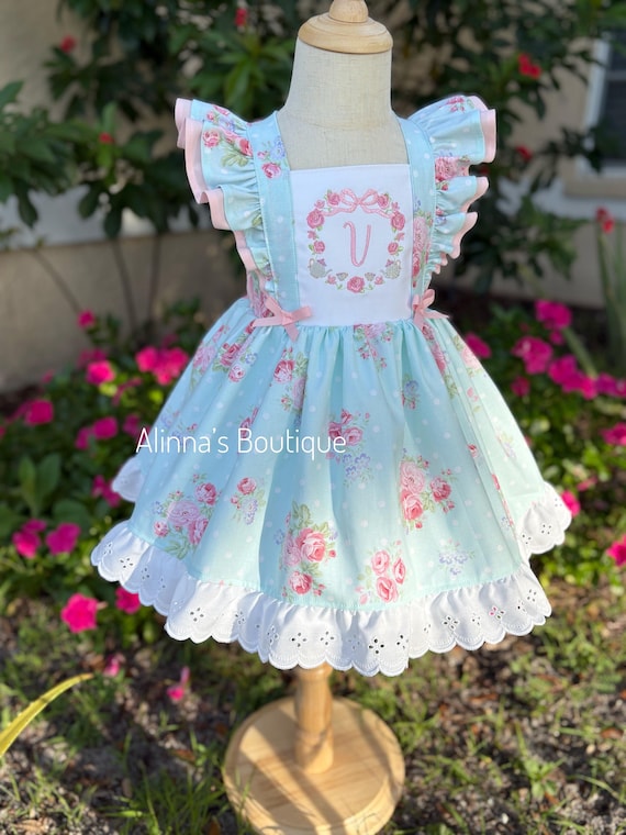 open lace back dress Blue and White Bow Tie Straps Floral Tea-Length Prom Dress Blue and White / US 14 main image 0