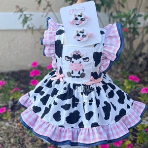 Cow girl dress, girl farm dress, farm birthday dress, cow birthday dress, cow birthday dress, cow girl birthday