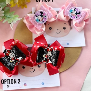 Minnie Inspired hair bows ,, Mouse pigtail bows , cartoon inspired bows, Mouse red bow